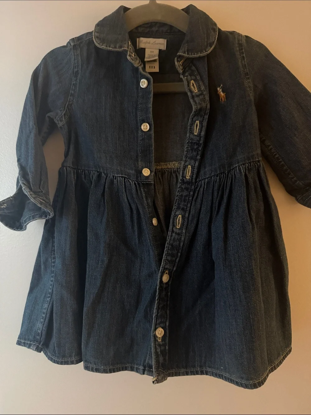 Ralph Lauren Girls Dark Blue Denim Jacket Dress with Polo Pony